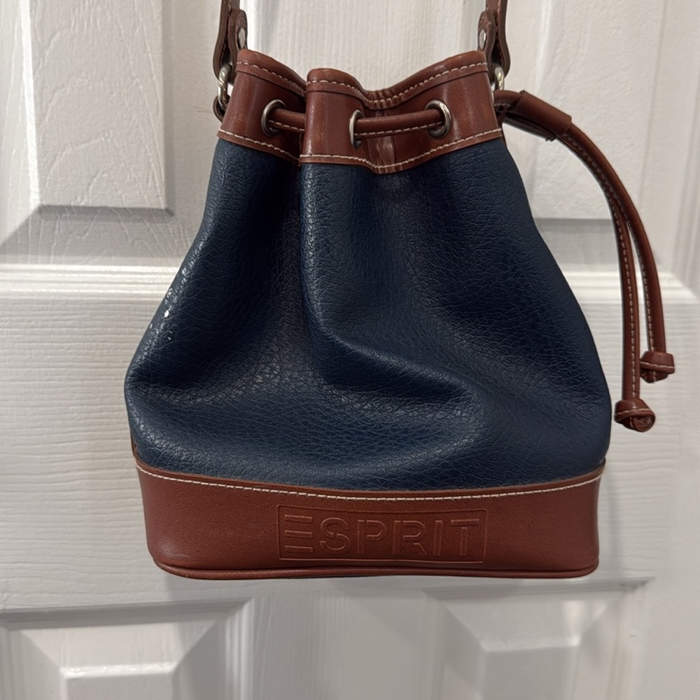 Vintage esprit hunter green and Brown Leather Bucket Bag